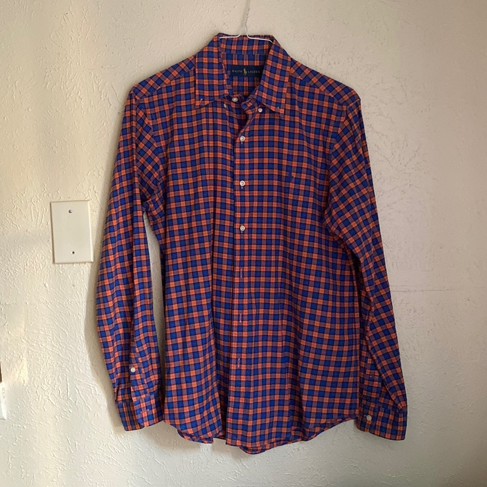 Ralph Lauren  men’s blue and orange long sleeve button down size medium